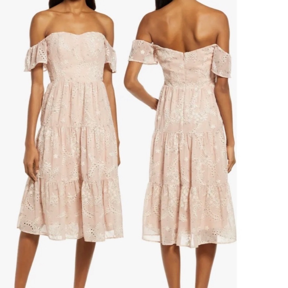 ✅DRESS THE POPULATION River Floral Schiffli Fit & Flare Dress small